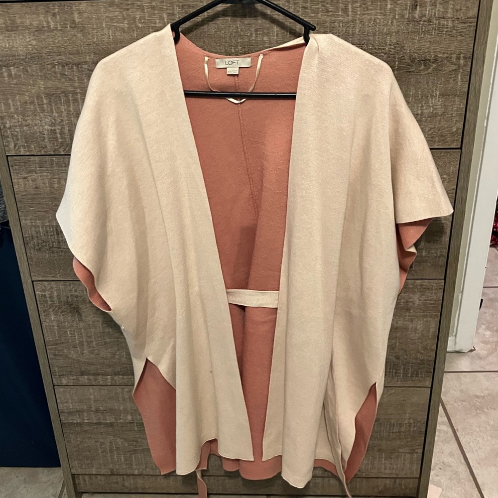 Loft by Ann Taylor Reversible Belted Wrap Poncho XS S